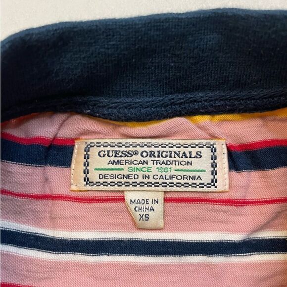 Guess Stripes Logo Embroidered T-shirt Men XS Oversized Pink Multicolor - Picture 4 of 5